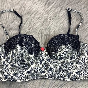 Eloise Navy Floral Lace Trim Bra 34B
